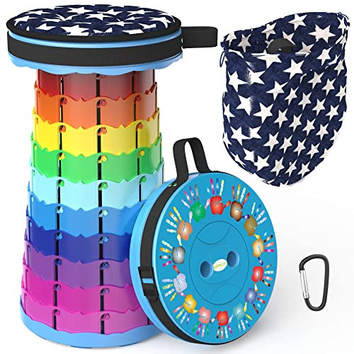 LOCYOP Faltbarer Hocker,Tragbarer Klapphocker mit Kissen, Campinghocker für Erwachsene, Teleskop-Hocker, zusammenklappbar, für Angeln, BBQ innen,Traglast 200 kg mit Tragetasche