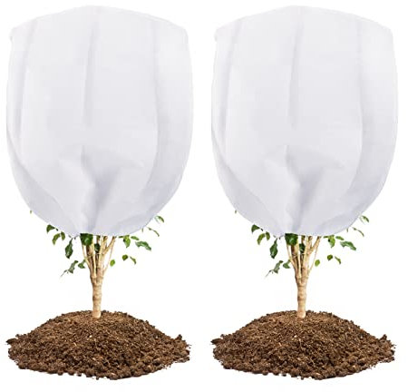 Abimars 80gsm Thicker Garden Fleece Bags with Drawstring & Zipper, 2 x 2m Frost Protection for Plants, Breathable Horticultural Fleece, 2 Pack Light Porous Fabric for Plant Breathing