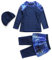 Mädchen Bescheidene Muslimische Bademode UPF 50+ UV Islamischer Hijab Badeanzug Langarm Top Shirt mit kurzer Hose Badekappe 3tlg Schwimmanzug Strandkleidung Blau 11-12 Jahre