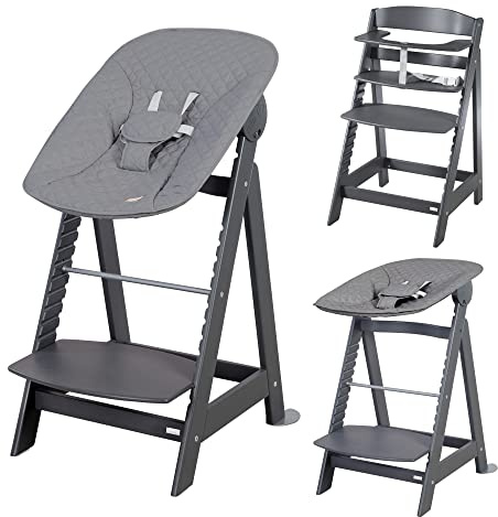 roba Born Up Treppenhochstuhl, Set 2in1, 'roba Style anthrazit', Hochstuhl mit Liegefunktion, ab Geburt