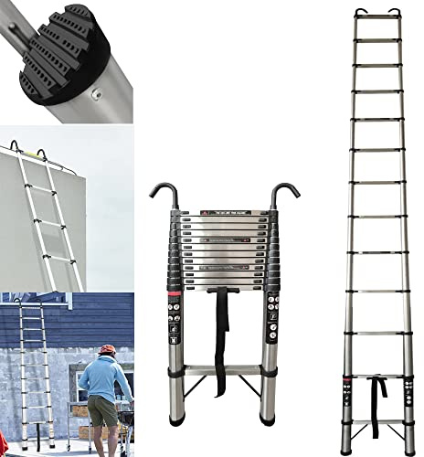 Scala telescopica 5m 150kg capacità scale in acciaio inox con 2 ganci staccabili portatile leggero compatto risparmiare spazio per casa fai da te costruttore fornitura tetto lavoro decorazione