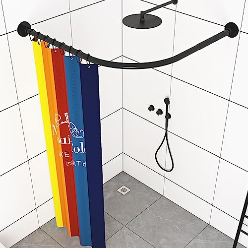 Duschstång för duschdraperi, duschdraperistång svart L form, töjbar 304 rostfritt stål hörnduschstång utan borrning, för badrum badkar plagg (storlek: C 90–130 cm x 90–130 cm, färg: svart)