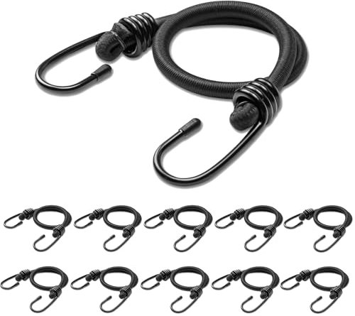 Aegero 8inch Bungee Cords with Hooks,10Pcs Heavy Duty Extra Strong Outdoor Elastic Rope,Multi-Purpose Elastic Bungee Straps for Luggage,Camping,Tarps,Bike Rack,Outdoor Tent,Weatherproof（Black）…