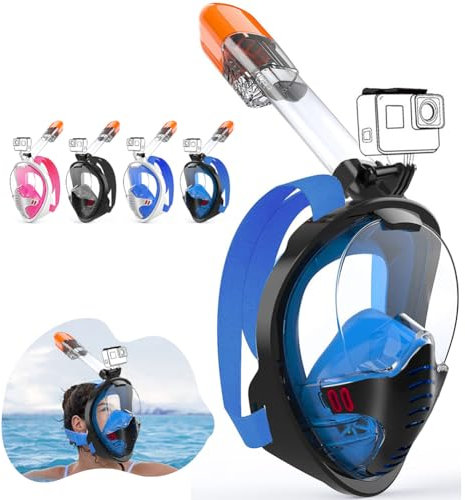 Tyuodna Schnorchelmaske Erwachsene und Kinder,Tauchmaske Vollgesichtsmaske CO2 Sicher,180-Grad-Sicht Tauchermaske Vollmaske,Antibeschlag Snorkeling Mask mit Kameraposition (Schwarz Blau, S/M)
