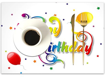 DASNK 4er Set Platzsets 30x45cmRutschfest Abwaschbar Tischmatten PVC Abgrifffeste Hitzebeständig Tischsets,Platz-Matten für küche,Geburtstagsdekorationen, „Happy Birthday“-Worte mit floralen Wirbelde