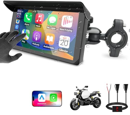 VSYSTO Motorcycle Carplay, Wireless Carplay and Android Auto, Waterproof 5 Inch HD Motorbike Touchscreen, Temperature and Battery Voltage Display, Support GPS Navigation, Dual USB Port Power Cable