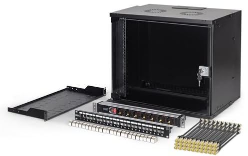 DIGITUS 19-tums nätverksset - 9U nätverksskåp SOHO PRO - 1U hylla - 24-portars patchpanel - 24 keystone-moduler - 30 patchkablar - uttagslist - omonterad - svart