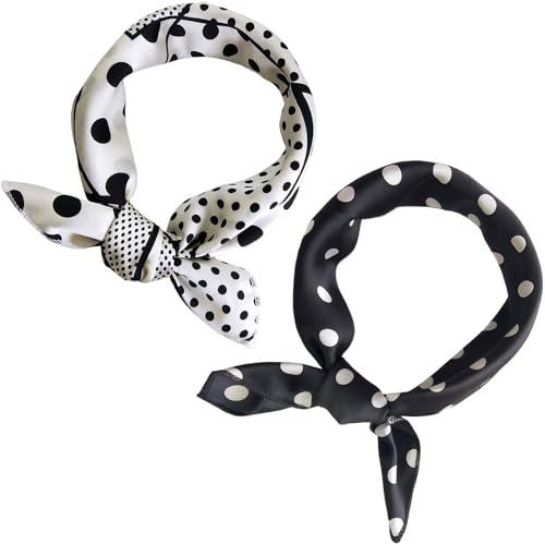 SSKHE 2PCS 50 * 50 Retro Polka Dots Square Scarf 1950s Classic Scarves Wrap Neckerchief Headscarf Small Scarf Beach Handbag Accessories