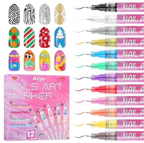 12 couleurs 3D Stylo Nail Art Set, Kalolary Pointe d'ongle Stylo Nail Art, Stylo de Graffiti pour Pointes Pinceau pour Nail Art DIY, Beauté, Bijoux, Outils de Manucure (Multicolore I)