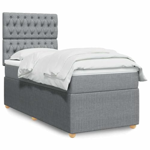 Owoxanthellate Boxspringbett 100x200 cm Hellgrau Stoff Taschenfederkern Matratze Kopfteil höhenverstellbar Modernes Schlafsofa Design für Schlafzimmer Gästezimmer Jugendzimmer