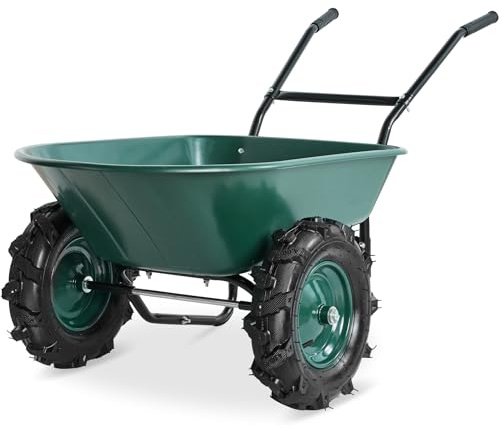 Best Choice Products Dual-Wheel Wheelbarrow Garden Cart - 500 lb Capacity, Extra-Large Wheels, Built-in Stand, for Yard, Garden & Landscaping - Green