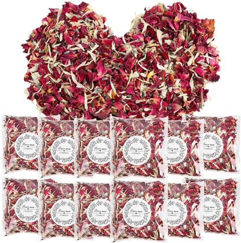 Paquete de 12 Conos de Flores Secas Naturales, Petalos Boda Naturales Confeti, Pétalos de Rosa Biodegradables con Crisantemos Blancos y Lavanda para Esparcir, Decoración Diy para Fiestas de Cumpleaños
