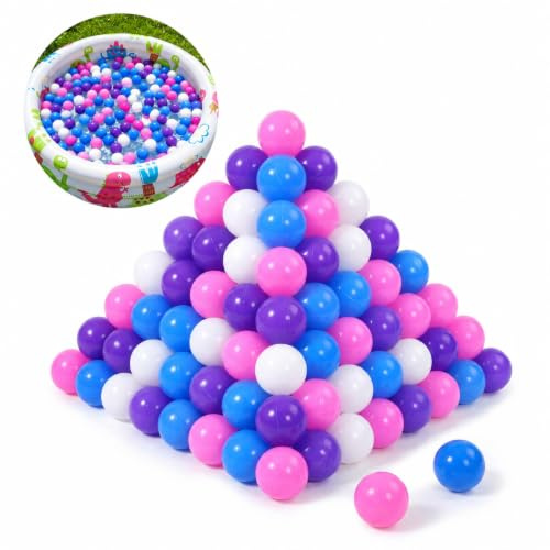 Shyllin Balles en Plastique Multicolores,50 pièces, 5,5 cm,Couleurs Mélangées,sans BPA,pour Attraper et Lancer, Convient aux Piscines à Balles pour Bébés et aux Piscines (Violet, Bleu, Blanc)
