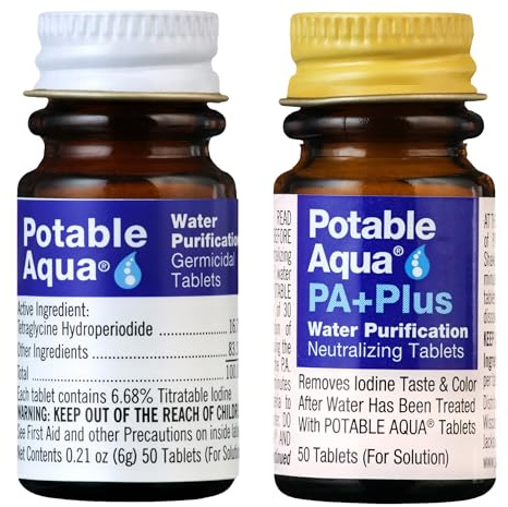 Potable Aqua Water Purification Tablets With PA Plus - Two 50 count Bottles