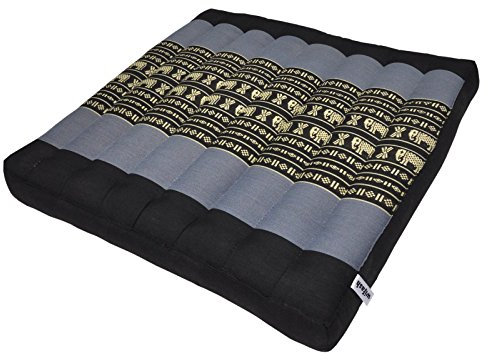 Thaikissen Kapok Bodenkissen Dreieckskissen Nackenkissen Liegematte Sitzkissen Lounge ***blau-grau schwarz mit Elefanten*** (Sitzkissen 50x50 (81319))