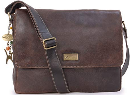 Catwalk Collection Handbags - Women's Large Messenger Bag - Ladies 14-15 Inch Laptop Bag - Distressed Leather - Fits A4 Notebooks - Sabine L Brown