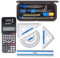 KAPEK Scientific Calculator + Math Set for Schools | 2-Line Display | 10-Piece Geometry Set | Ruler, Compass, Protractor | 240+ Integrated Functions | GCSE Math Bundle | Black