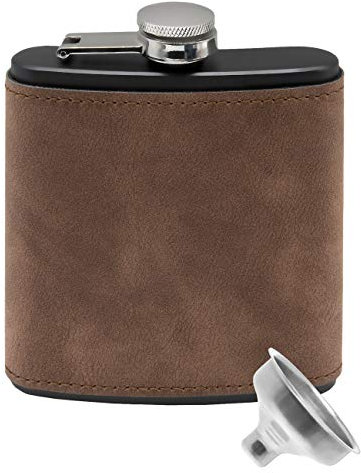 OUTDOOR SAXX Fiaschetta in acciaio inox con design in pelle selvatica, 175 ml, in confezione regalo, nero-marrone