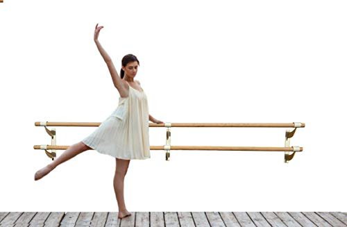 Athletic Bar Double Bar Fixed Height Wall Mount Ballet Barre System Traditional Wood, 4 FT Long, 2.0 Diameter (White)
