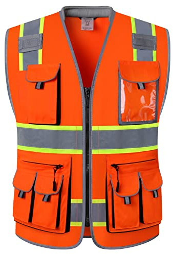 JKSafety Reflective Safety Vest for Men Cushioned Collar JK89 Orange L