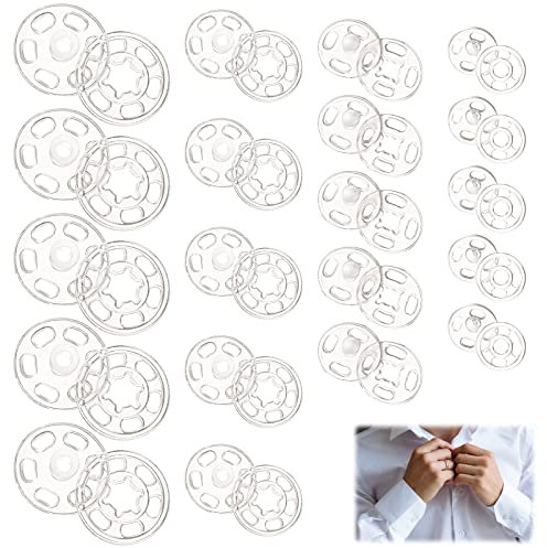 QESSUVNC 100 Paare Druckknöpfe Transparent Kunststoff Knopf Transparente Druckknopf Annähen Unsichtbare Druckknöpfe zum Annähen für DIY Kleidung Knöpfe, 7 mm, 12 mm, 15 mm, 21 mm