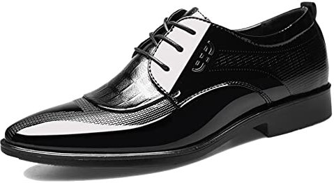Mens Patent Leather Derbys Pointed Toe Lace Up Shoes Business Formal Office Work Dress Shoes Black Size 7.5uk