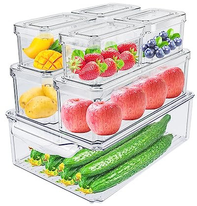Lre Co. Kühlschrankboxen 7er Set, Gemüsebox Kühlschrank Organizer Set Mit Deckel Stapelbar Küche Aufbewahrung Für Kitchen Storage Obst Gemüse