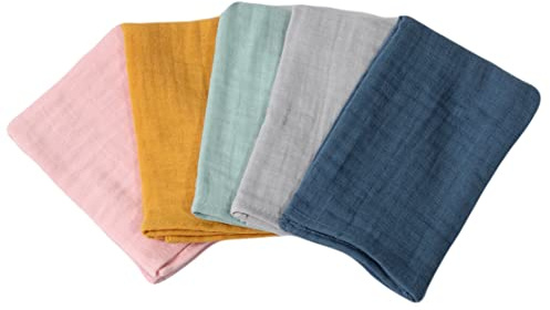 FENSILO Confezione da 5 panni in mussola per neonati, 34 x 34 cm, in mussola – Versatili panni di garza come panni per sputa, 100% cotone, per ragazzi o ragazze