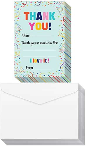 Eaasty 72 Pieces Mother's Day Thank You Cards Fill in The Blank Thank You Note with Envelope Colorful Thanks Appreciation Gift Greeting Card for Birthday Graduation Party, any Occasion(Confetti Style)