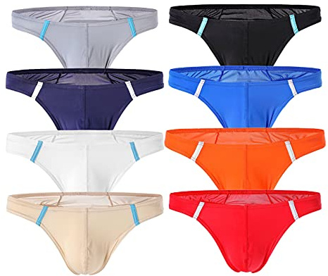 Men's Briefs Microfibre Briefs Men's Briefs Thong Sports Underwear Breathable Tangas Briefs Sports Underwear Pack of 8, a, L