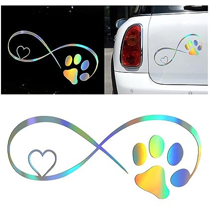 JNNJ Empreinte de Patte de Chien Autocollant de Décoration Voiture, Autocollants Coloré Laser Réfléchissant Automobile Décoration Extérieure Pour Voiture Camion Moto Portes Skateboard, Bagages