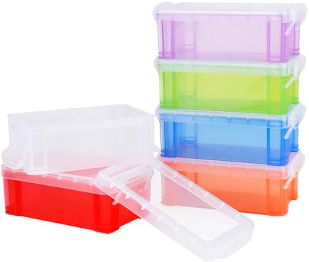 HMIEPRS 6Pcs Small Plastic Storage Box with Lid & Snap, Mini Color Storage Containers Really Useful Box, Clear Organizer Boxes for Small Craft Items Jewelry Desk Kitchen Office Storage, 5.3x3x2 in