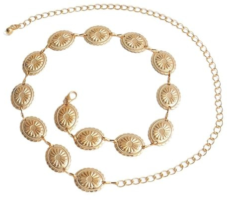 hzbaiyi Belt,Western Metal Concho Chain Belts,Women's Waist Chains, Adjustable Gold Metal Vintage Belt, Boho Golden Waist Chain Belts for Women Dresses Jean