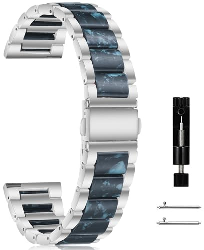 CeiBand metallarmband kompatibelt med 20 mm 22 mm, lätt konstharts och metallklockarmband, ersättningsarmband för män och kvinnor, 22mm, Rostfritt stål