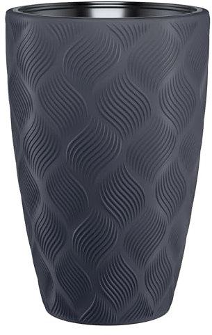 B2C Round Tall Plant Pot Elegant Large Flower Indoor Outdoor Garden Planters Flow High 5 Colours Wave Plastic Textured With insert (Anthracite, H58cm x D38.5 cm)