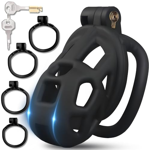 Cage de Chasteté Pénis en Résine avec 4 Anneaux de Taille Différente Sex Toys Chastity Cage avec Serrure Invisible et 2 Clés Cage Chastetée avec Contention du Pnis de l'Homme (S)