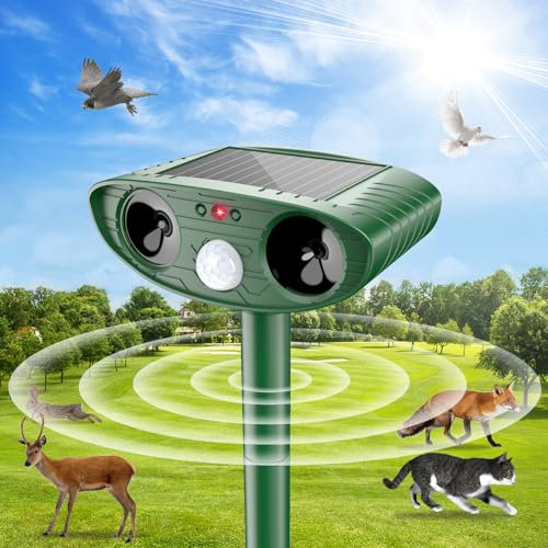 Répulsif Chat Ultrason Solaire, Repulsif Chat Exterieur, Étanche Repulsif Chat Solaire avec détecteur de Mouvement, Répulsif Ultrason Anti Chats Chiens Lapins Ratons Rats