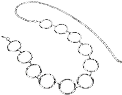 Wambere Kedjebälte metallbälte dambälte midjekedja O-ring kedjebälte justerbar midjekedja höftkedja kvinnor bälteskedja för klänning jeans midjekedja modetillbehör, silver, S