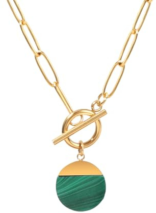 TaYolnFaSo Natural Malachite ciondolo clip catena collana per le donne 18K oro placcato clip toggle collana Malachite gioielli regalo di Natale per lei