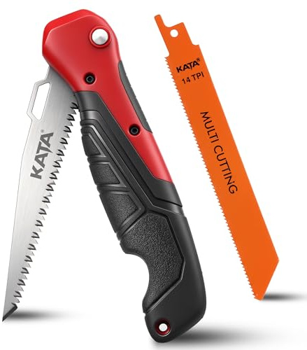 KATA Folding Hand Saw for Crafts - 2-In-1 Compact Drywall Cutter Handy Tool with Quick Change Multi-Cutting Blade Hacksaw - Small Job Saw, DIY HandSaw for Cutting Metel, Wood, PVC, Sheetrock, Plywood