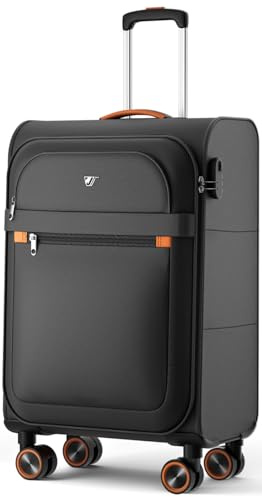 ABISTAB Weichschalen Handgepäck Koffer klein 55x35x23cm - Stoff Koffer Trolley - Leicht Reisekoffer mit 4 Rollen & Zahlenschloss, 47 Liter, Schwarz