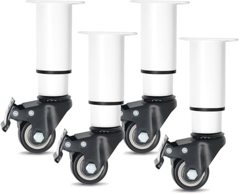 EUBSWA Juego de 4 patas de cama ajustables en altura, resistentes patas de apoyo medianas para vigas centrales, juego de refuerzo de somier para camas (blanco, 145-160 mm)