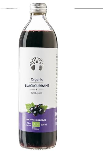 Zumo Orgánico de Grosella Negra LOOV, 500 ml, zumo puro, no elaborado a partir de concentrado, sin azúcar añadido, sin agua añadido, rico en antioxidantes y vitamina C