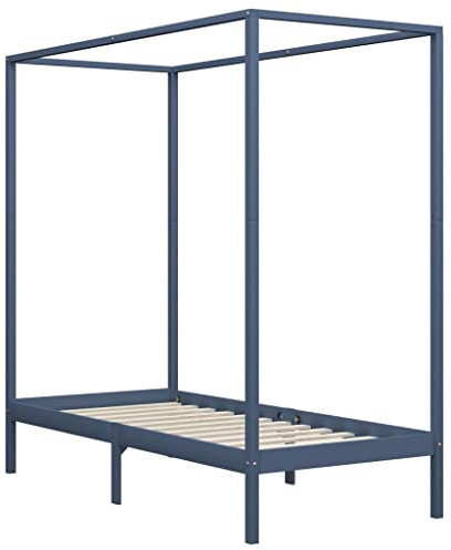 vidaXL Cadre de Lit à Baldaquin Lit Simple Lit Adulte Lit Coffre Sommier à Lattes Chambre à Coucher Maison Intérieur Gris 90x200 cm Bois de Pin Massif