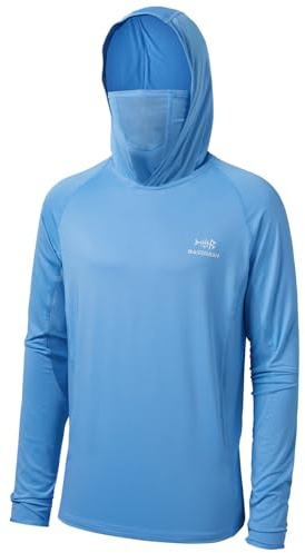 BASSDASH UPF 50+ Men’s Long Sleeve Fishing Shirt with Mask UV Neck Gaiter Hoodie