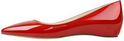 MissHeel Women's Slip on Red Patent Leather Ballet Flats with Pointy Toe Classic Ballerina Pumps Size 4
