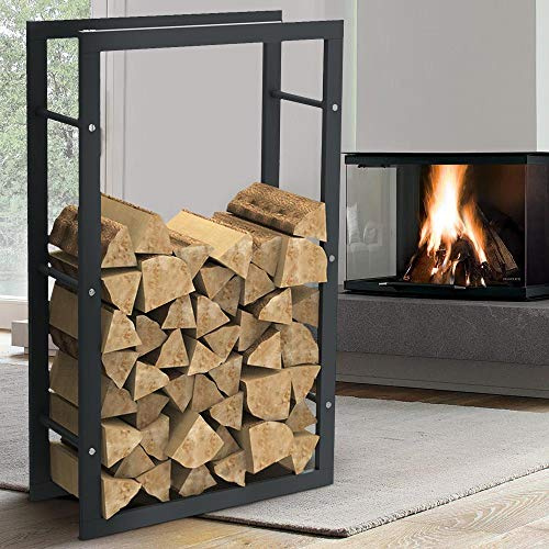 BAKAJI Portalegna Verticale Supporto Scaffale Rettangolare in Metallo Porta Legna da Interno Esterno Legnaia Casa Giardino per Camino Caminetto Stufa Design Moderno (100 x 25 x 60 cm)