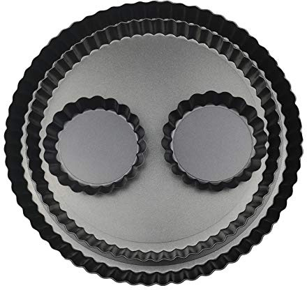 Yamteck 11 & 9 Inch Round Tart Pans with 2Pcs 4'' Mini Pans. Removable Bottom, Non-Stick Coating, Rugged Carbon Steel for Tart Quiche Pie Making. Gift for Christmas Thanksgiving Party Festival Family