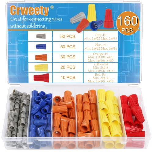 160pcs Electrical Wire Connectors Nuts Screw Termials Wire Assortment Nuts Insert Twist Wire Caps for Wiring, Colorful Wire Connectors Butt Termials for Quick Connection