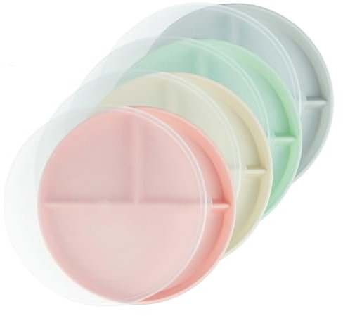 greenandlife Set di 4 piatti piani infrangibili da 22,8 cm, riutilizzabili per bambini con coperchio, piatti in plastica, stoviglie per microonde e lavastoviglie, piatti da campeggio per adulti